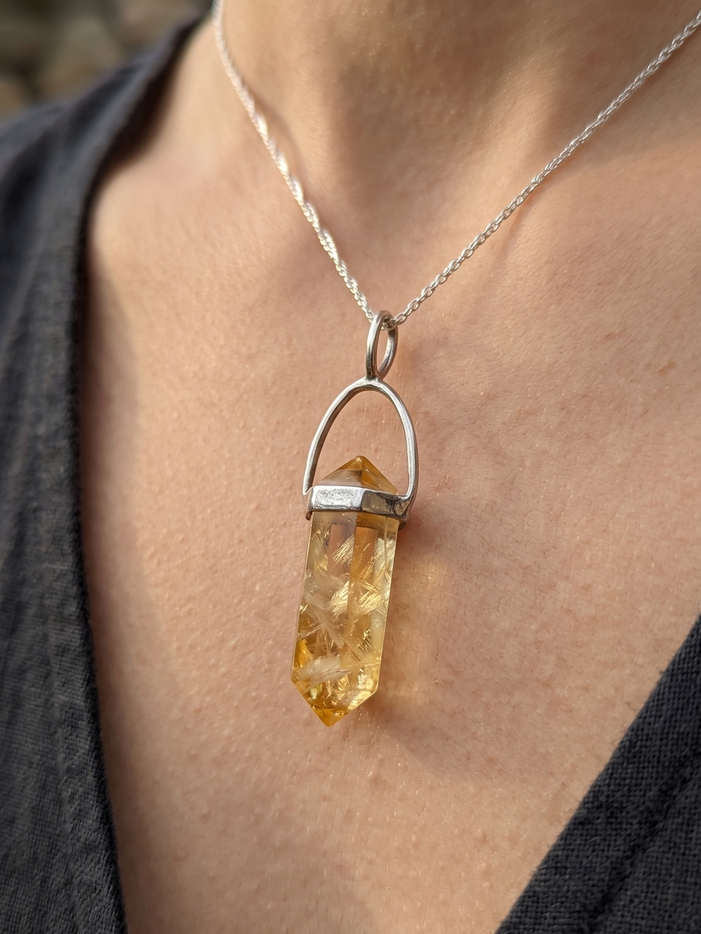 NWT 925 Sterling Silver Raw Citrine Point Crystal Pendant Whimsigoth Fairycore